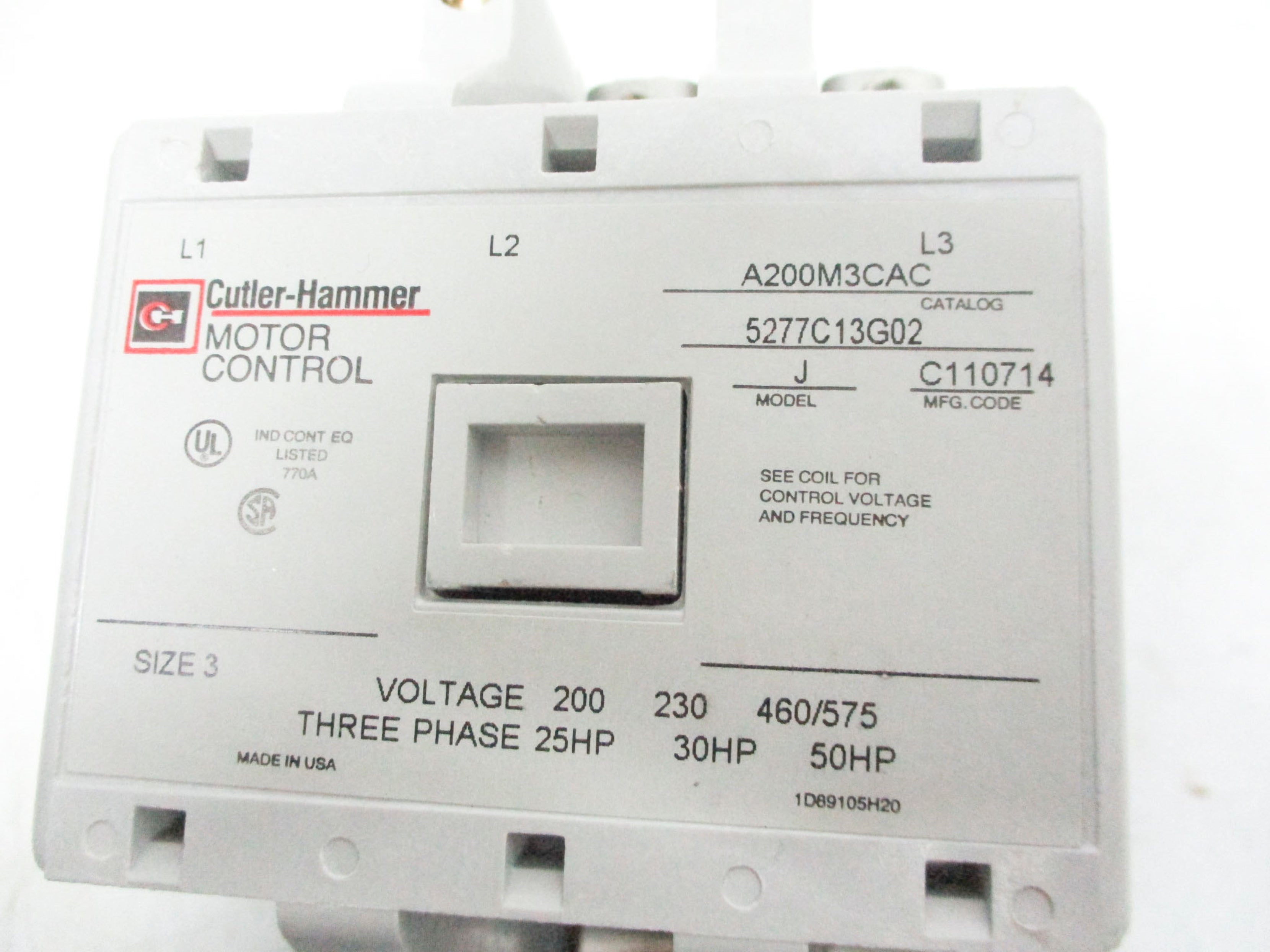 CUTLER HAMMER A200M3CAC 5277C13G02 120V NSMP