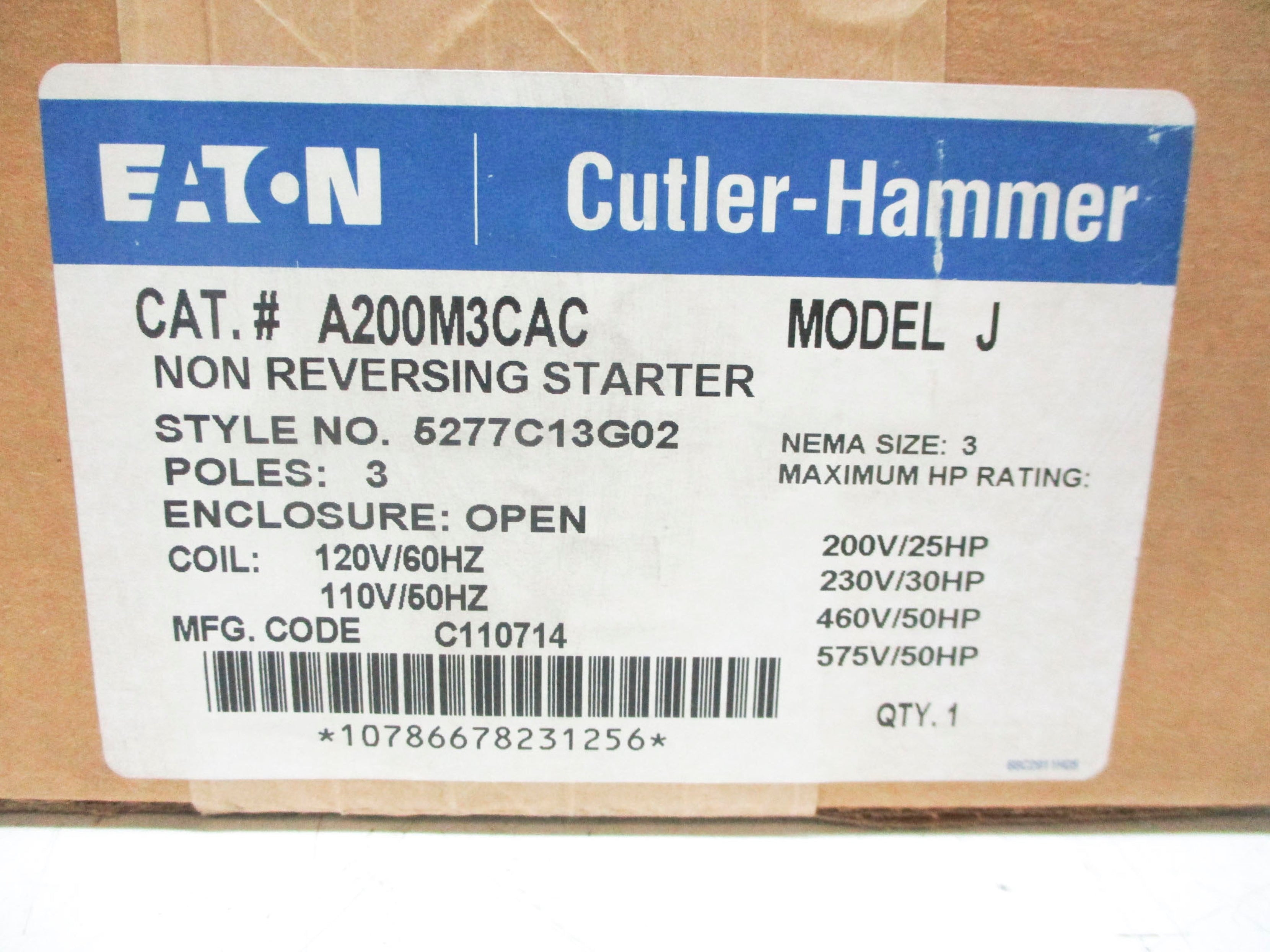 CUTLER HAMMER A200M3CAC 5277C13G02 120V NSMP