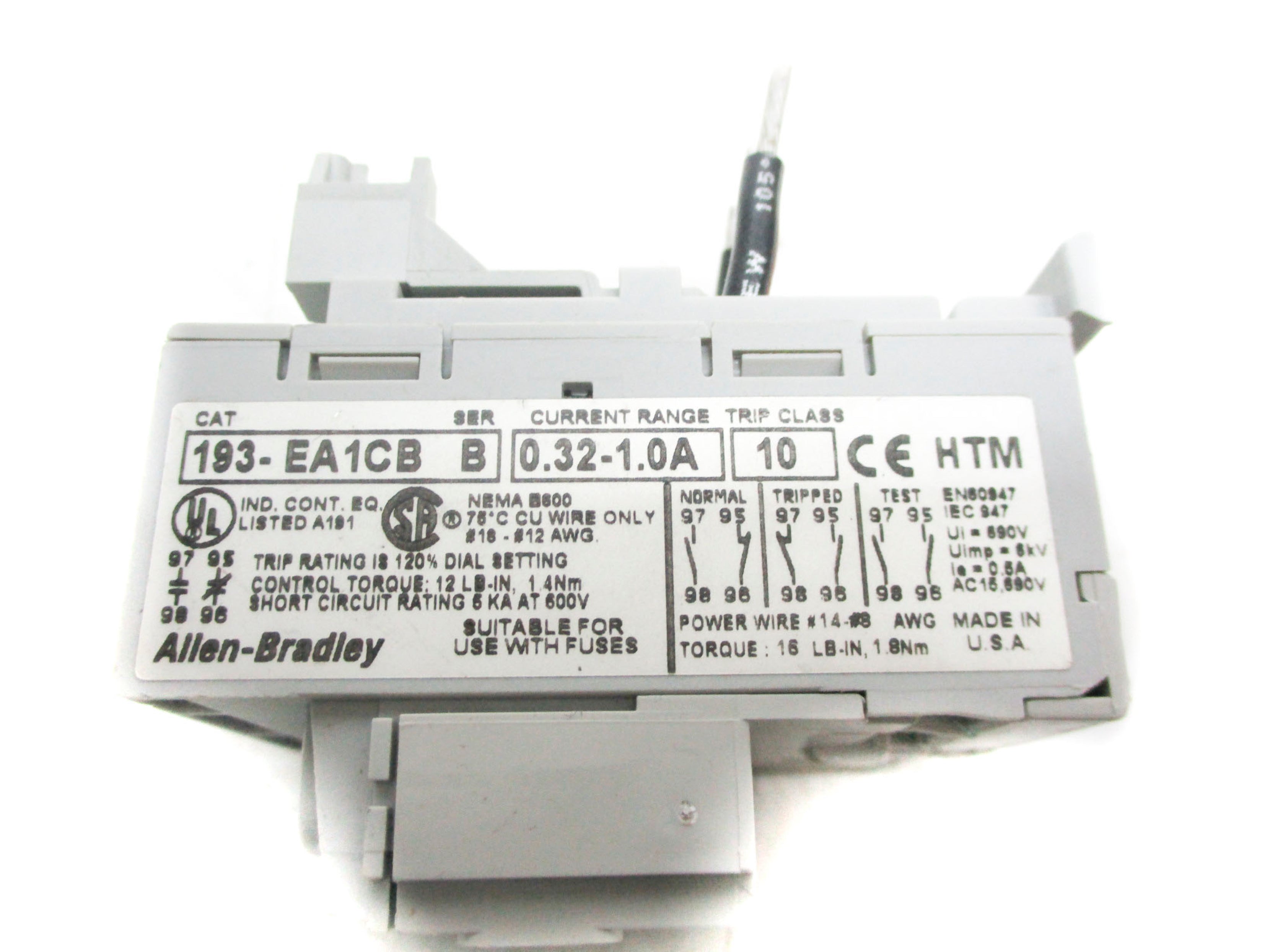 ALLEN BRADLEY 193-EA1CB SER. B 600V 0.32-1.0A (BR/WH) NSMP