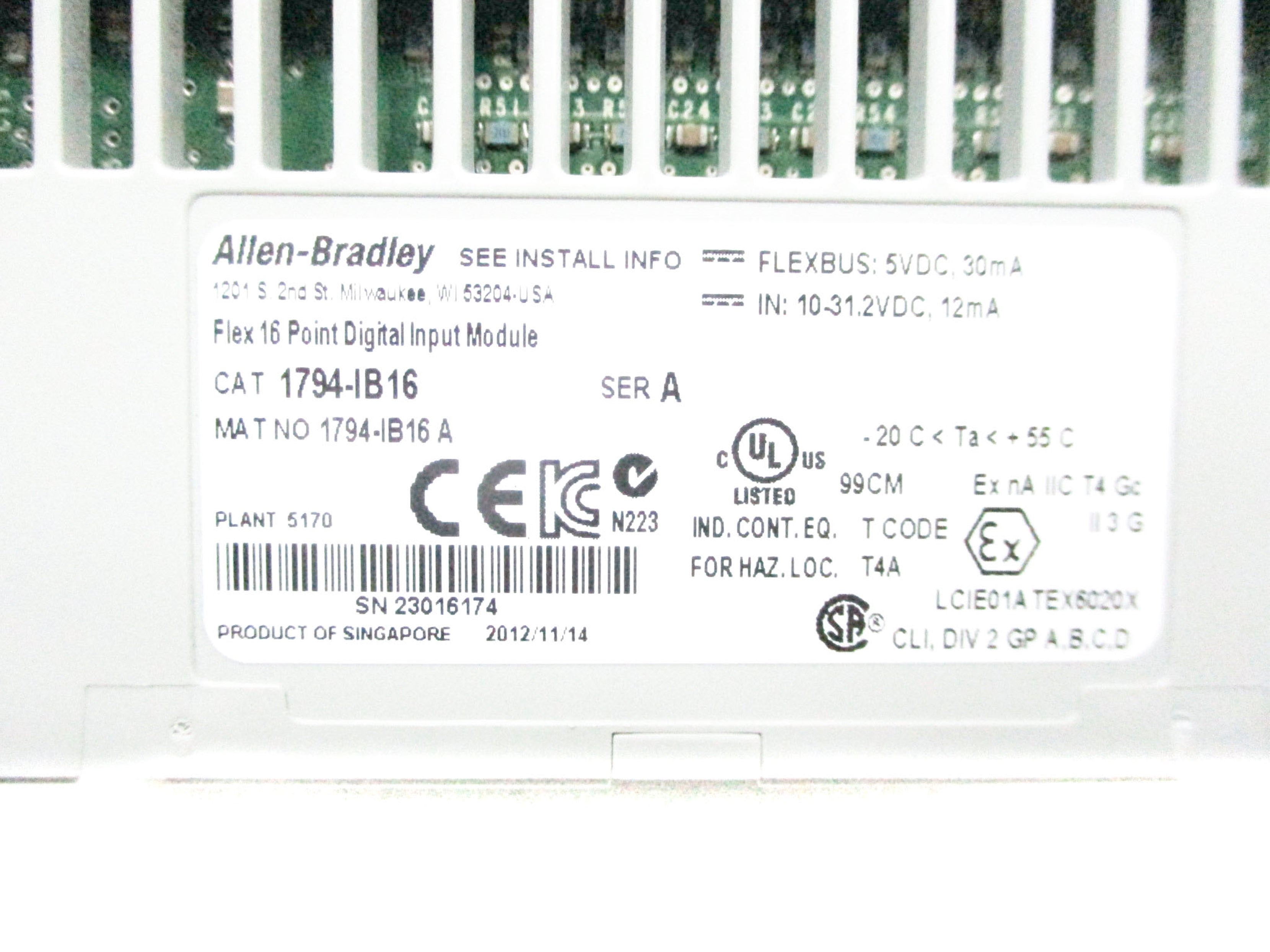 INDUSTRIAL SPARE PART 1794-IB16 SER. A 10-31.2VDC REV. B01 NSNP