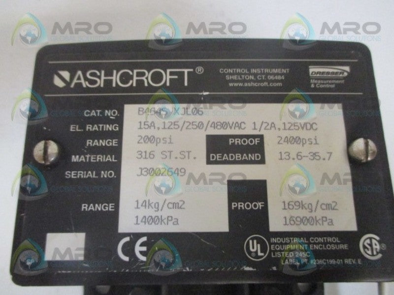 ASHCROFT B464S XJL06 PRESSURE SWITCH NSNP