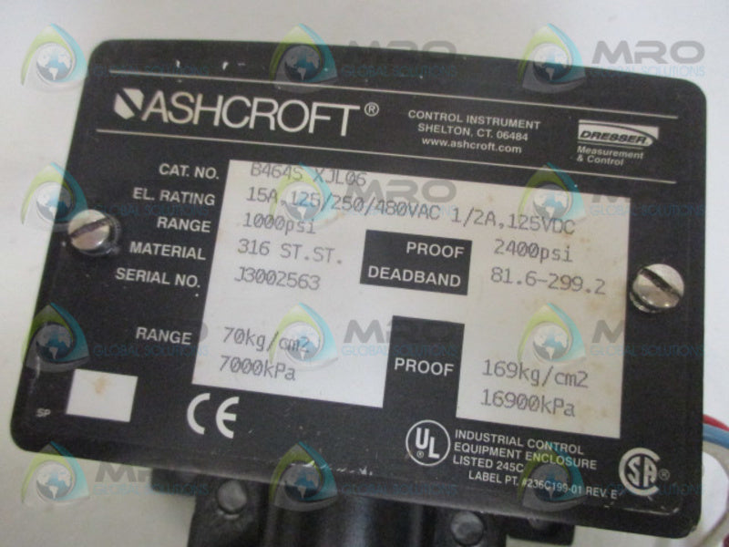 ASHCROFT B464S XJL06 PRESSURE SWITCH UNMP