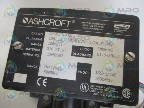 ASHCROFT B464S XJL06 PRESSURE SWITCH UNMP