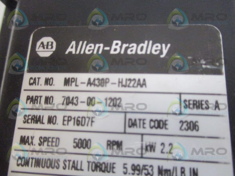 ALLEN BRADLEY MPL-A430P-HJ22AA SER. A SERVO MOTOR *USED*
