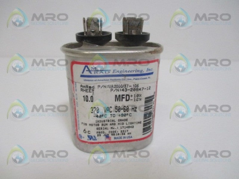 AMRAD VA2000/37-106 CAPACITOR 10.0UF 370V UNMP