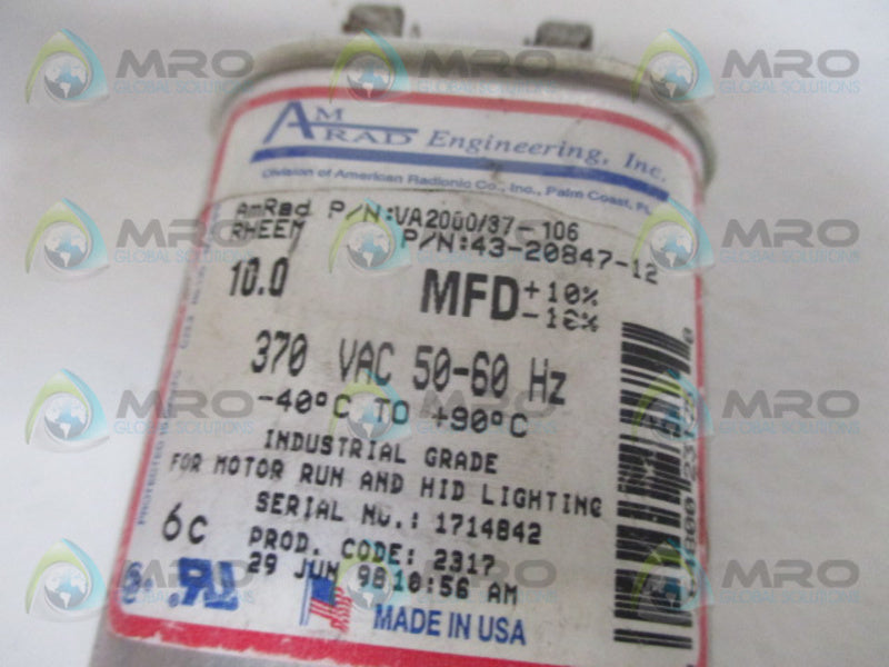 AMRAD VA2000/37-106 CAPACITOR 10.0UF 370V UNMP
