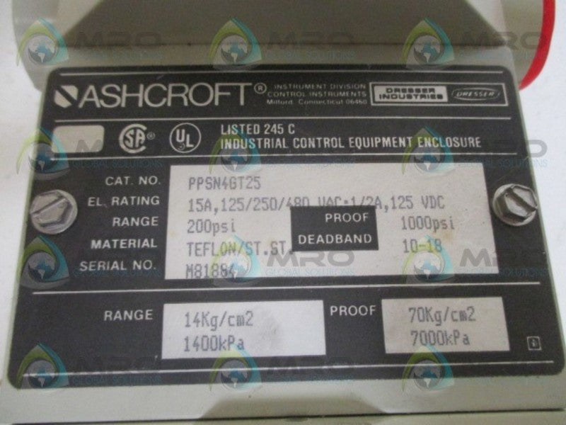 ASHCROFT PPSN4GT25  PRESSURE SWITCH 2000PSINSNP