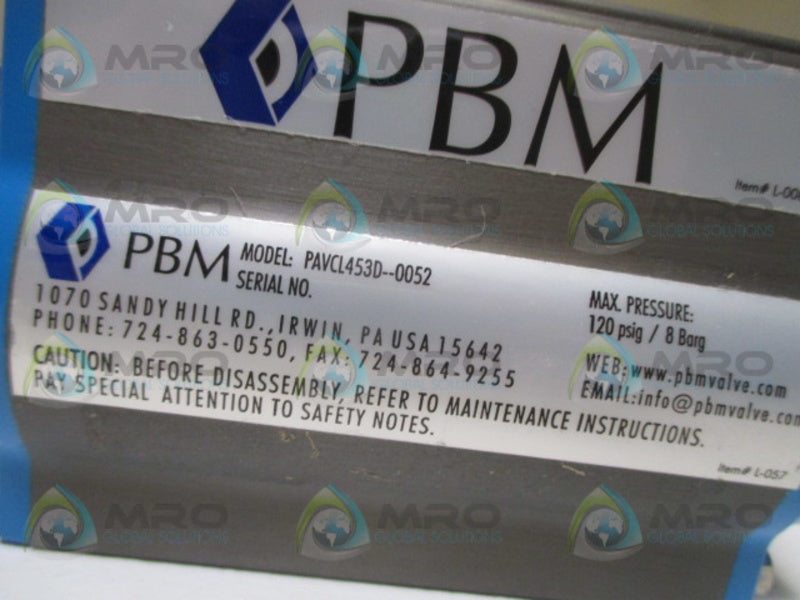 PBM PAVCL453D-0052 PNEUMATIC RACK & PINION ACTUATOR NSNP