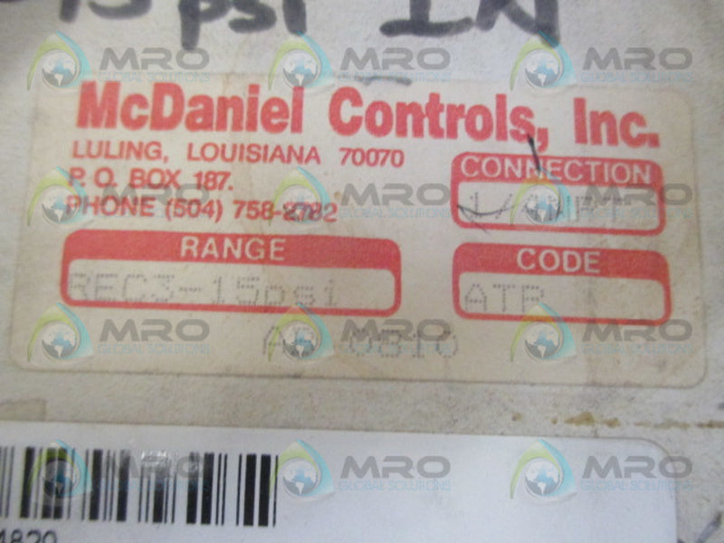MCDANIEL CONTROLS REC SAFETY GAUGE 3-15PSI NSMP