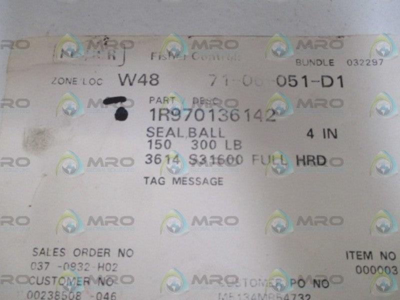 FISHER 1R970136142 BALL SEAL 4" NSNP