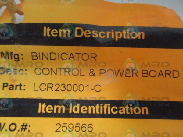 BINDICATOR LCR230001-C CONTROL & POWER BOARD UNMP