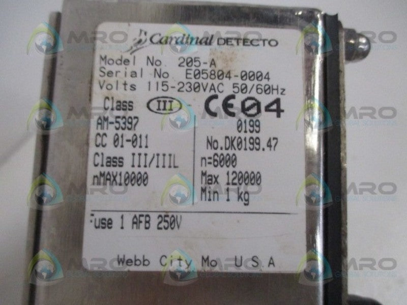 CARDINAL DETECTO 205-A WEIGHT INDICATOR UNMP