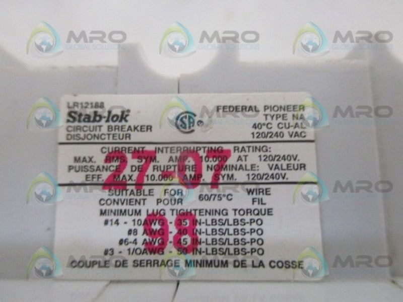 FEDERAL PIONEER NA220 CIRCUIT BREAKER 2P 20A NSNP