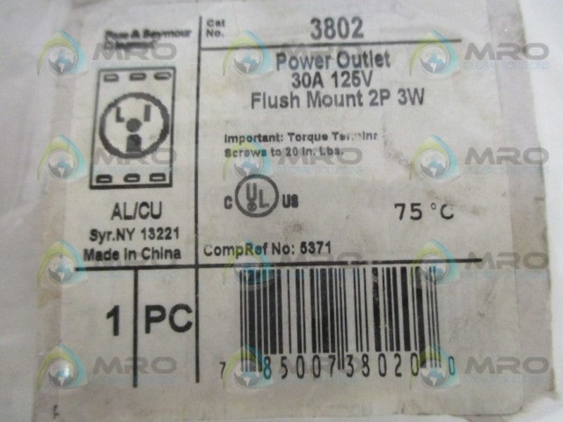 PASS & SEYMOUR 3802 POWER OUTLET 30A 125V NSNP