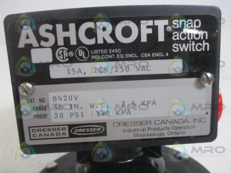 ASHCROFT B420V PRESSURE SWITCH 30" WC NSNP