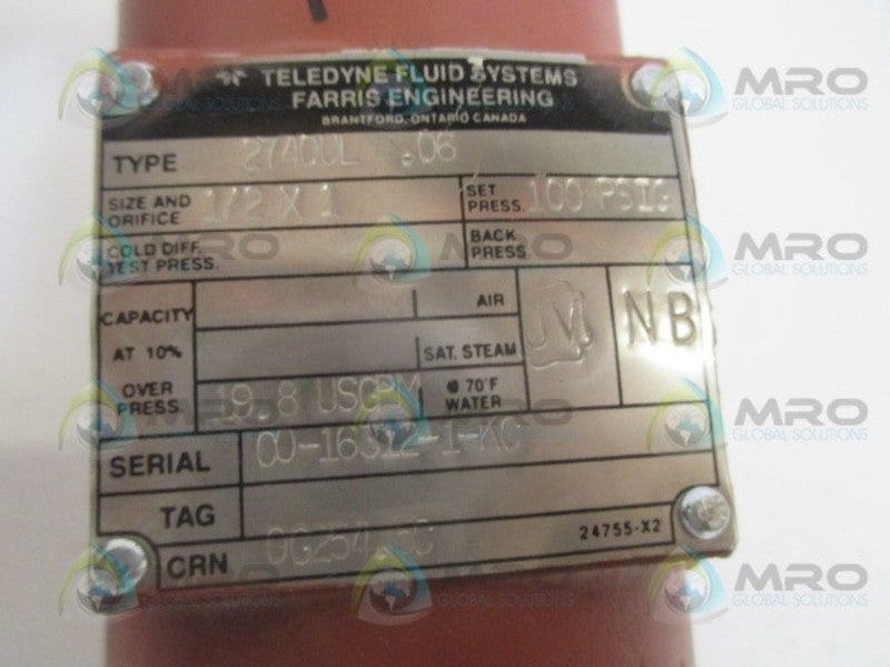 TELEDYNE FLUID SYSTEMS 27400L.06 VALVE 1/2" X 1" NSNP