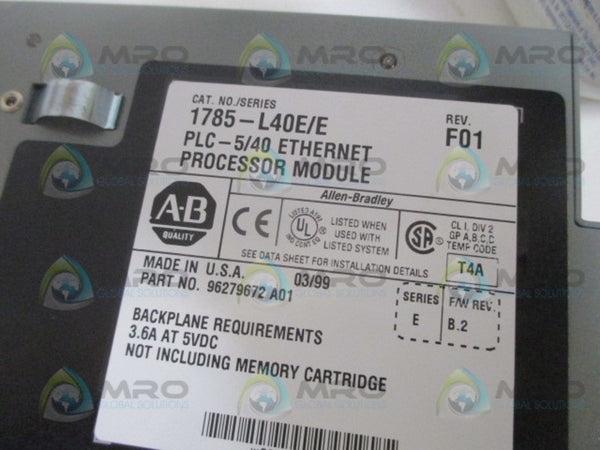 ALLEN BRADLEY 1785-L40 SER. E F/W B.2 ETHERNET PROCESS MODULE UNMP
