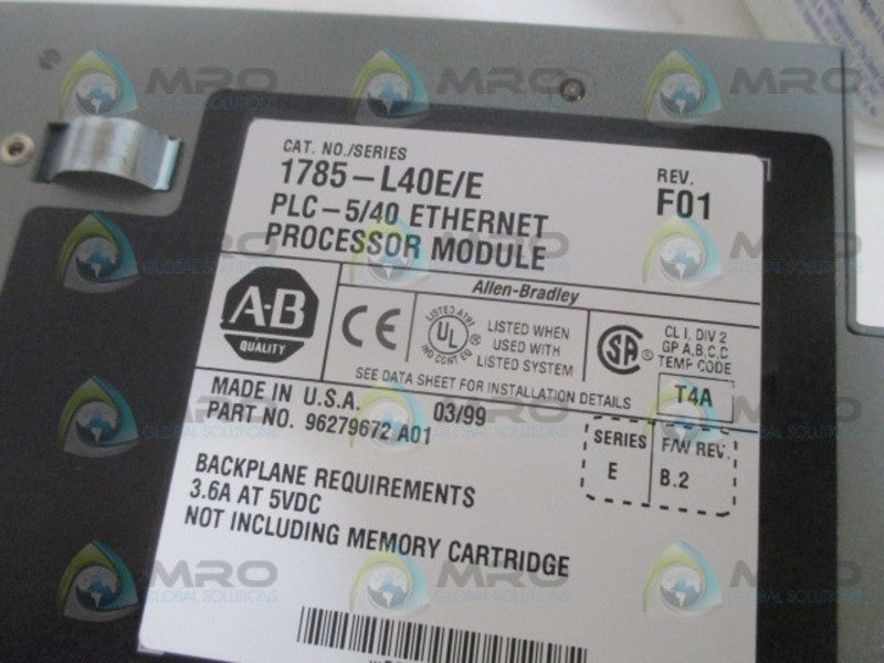 ALLEN BRADLEY 1785-L40 SER. E F/W B.2 ETHERNET PROCESS MODULE UNMP