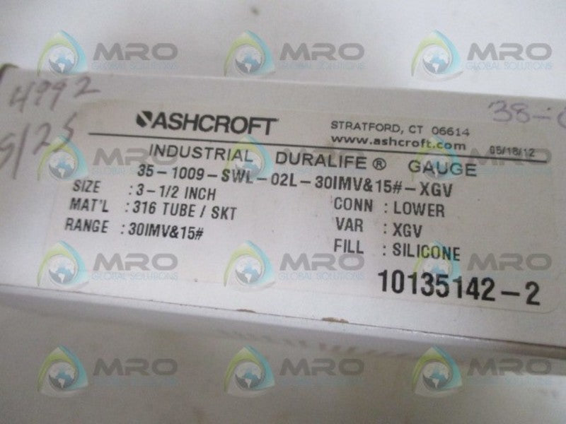 ASHCROFT 35-1009-SWL-02L-30IMV&15#-XGV PRESSURE GAUGE NSMP