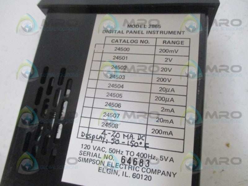 SIMPSON 24500 DIGITAL PANEL METER 50-150 DEGREE F UNMP