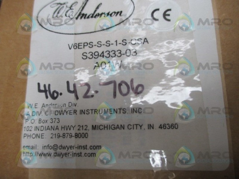 DWYER V6EP-S-S-1-S-CSA FLOW SWITCH NSMP