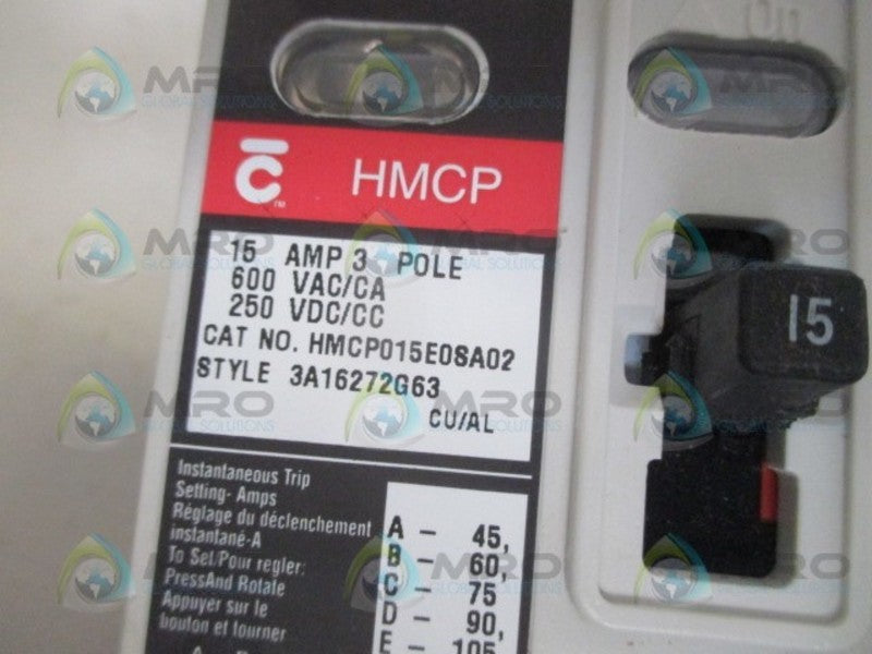 CUTLER HAMMER HMCP015E0SA02 CIRCUIT BREAKER 15A NSMP