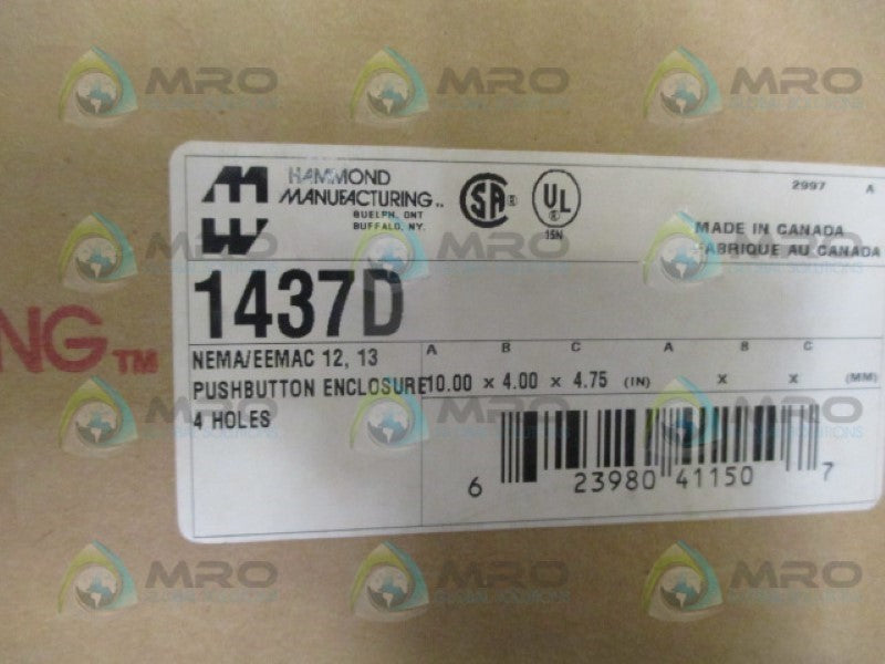 HAMMOND 1437D PUSHBUTTON ENCLOSURE 4P NSMP