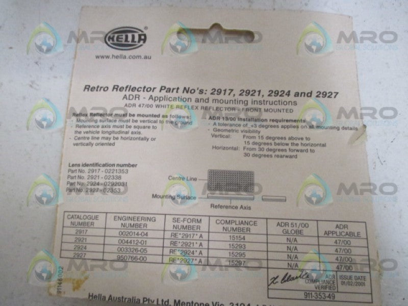 HELLA 2917 WHITE RETRO REFLECTOR 60MM NSMP