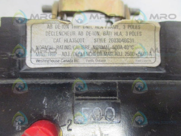 WESTINGHOUSE HLA3500T CIRCUIT BREAKER TRIP UNIT 500A UNMP