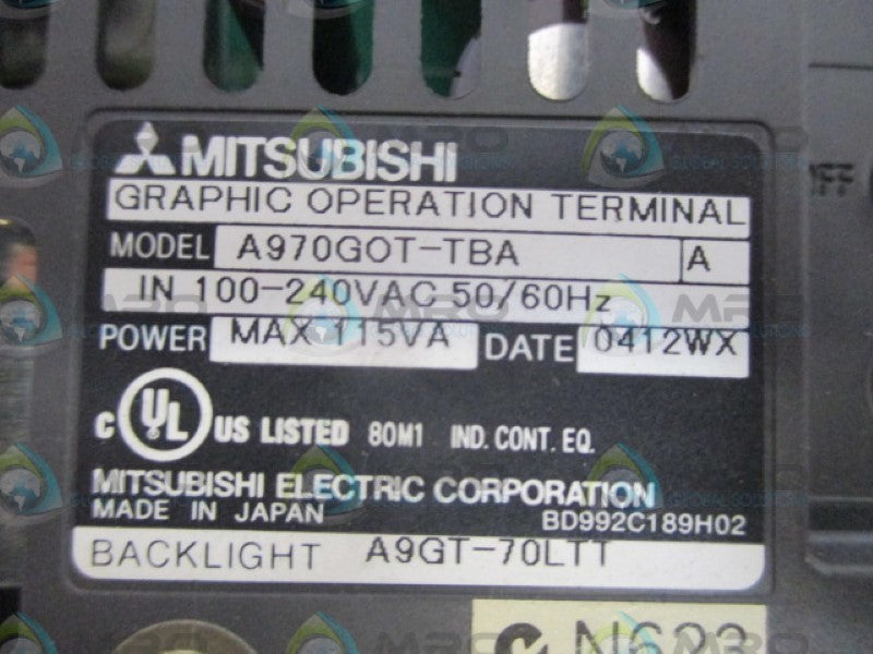 MITSUBISHI A970GOT-TBA GRAPHIC OPERATION TERMINAL UNMP