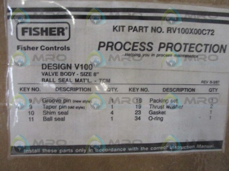 FISHER RV100X00C72 VALVE REBUILD REPAIR KIT NSMP