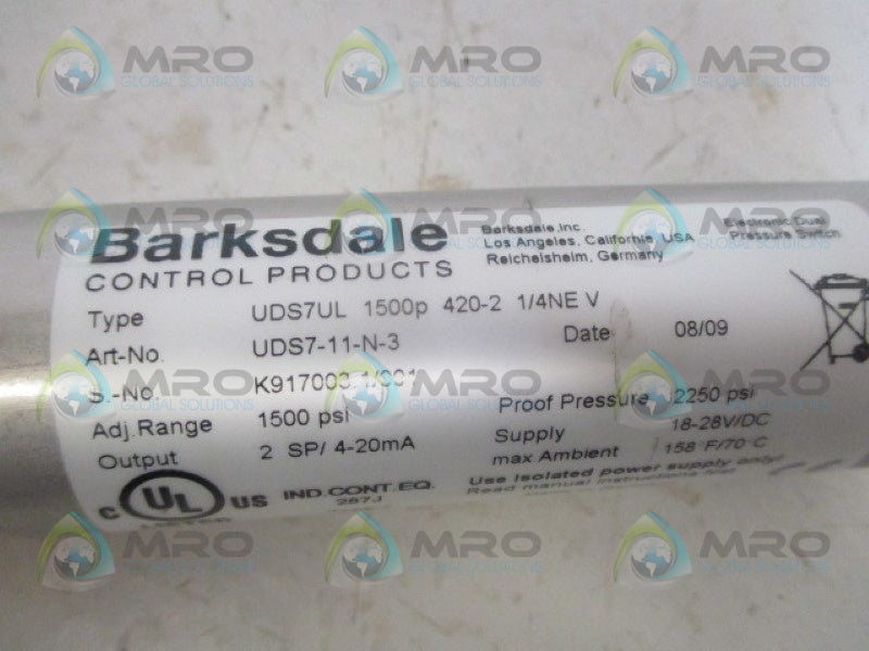 BARKSDALE UDS7-11-N-3 PRESSURE SENSOR 1500PSI NSNP