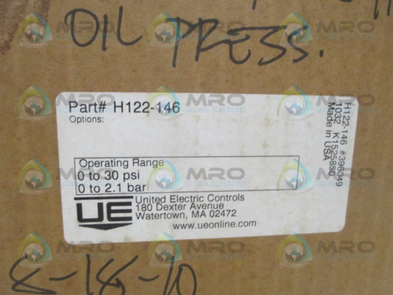UNITED ELECTRIC H122-146 PRESSURE SWITCH 30PSI NSMP
