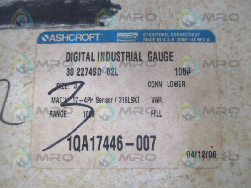 ASHCROFT 302274SD02L-100# NSMP