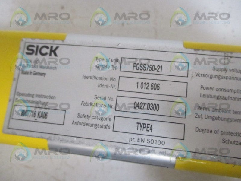 SICK FGSS750-21 LIGHT CURTAIN RECIEVER 24V UNMP