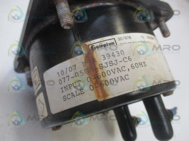 CROMPTON 077-05GA-SJSJ-C6 PANEL METER 0/600 VAC UNMP