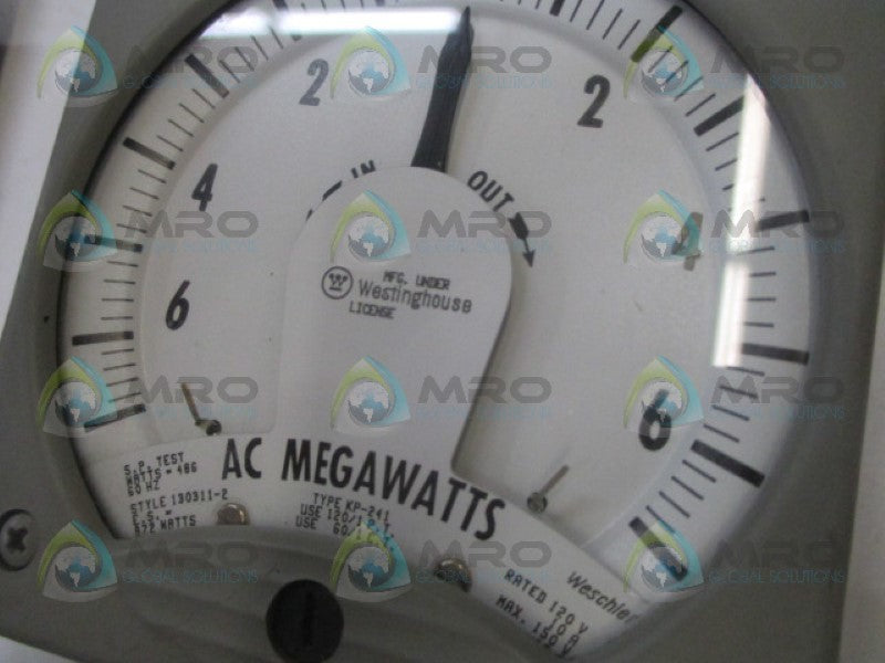 WESTINGHOUSE KP-241 130311-2 PANEL METER 6-6 AC MW NSNP