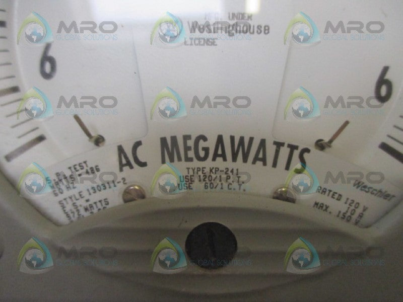 WESTINGHOUSE KP-241 130311-2 PANEL METER 6-6 AC MW NSNP