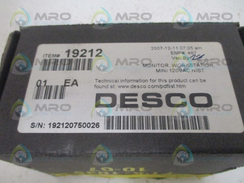 DESCO 19212 MINI WORKSTATION MONITOR 120VAC NSMP