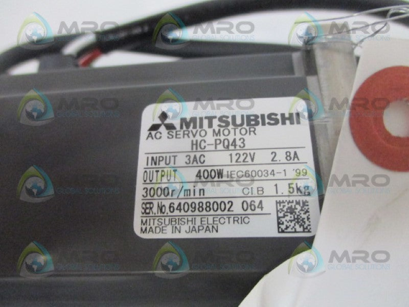 MITSUBISHI HC-PQ43 AC SERVO MOTOR 3AC 122V 2.8A NSMP