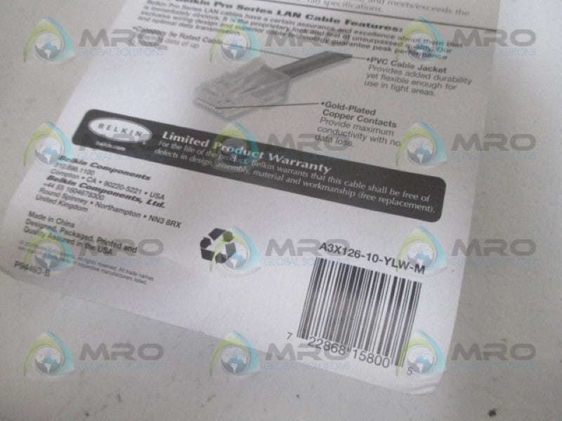 BELKIN A3X126-10-YLW-M PATCH CABLE 10FT NSMP