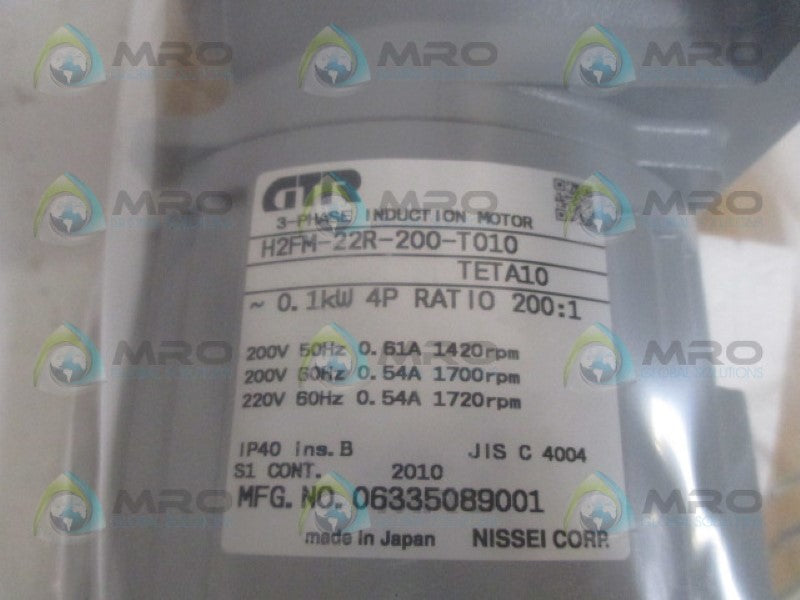 GTR NISSEI H2FM-22R-200-T010 RATIO 200:1 INDUCTION MOTOR 3PH NSMP