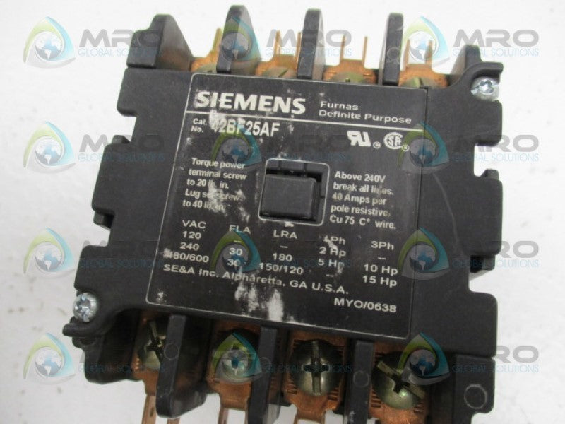 SIEMENS 42BF25AF DEFINITE PURPOSE CONTACTOR 480V UNMP
