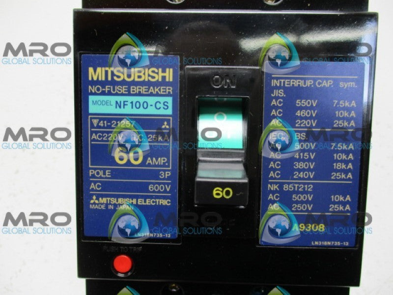 MITSUBISHI NF100-CS CIRCUIT BREAKER 60A NSNP