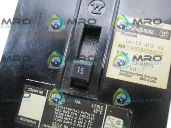 WESTINGHOUSE FB3015 CIRCUIT BREAKER 15A UNMP