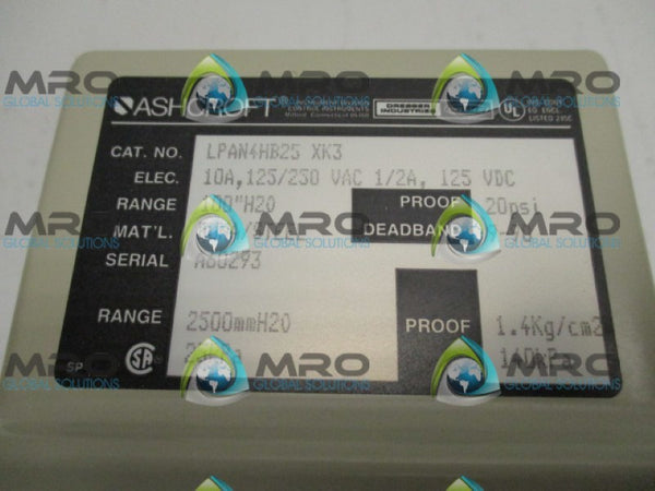 ASHCROFT LPAN4HB25XK3 PRESSURE SWITCH 100"H2O NSMP