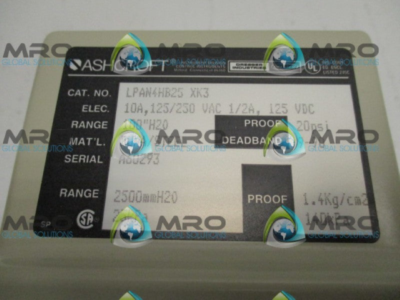ASHCROFT LPAN4HB25XK3 PRESSURE SWITCH 100"H2O NSMP