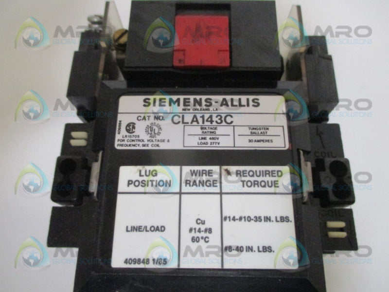 SIEMENS CLA143C CONTACTOR 120V UNMP