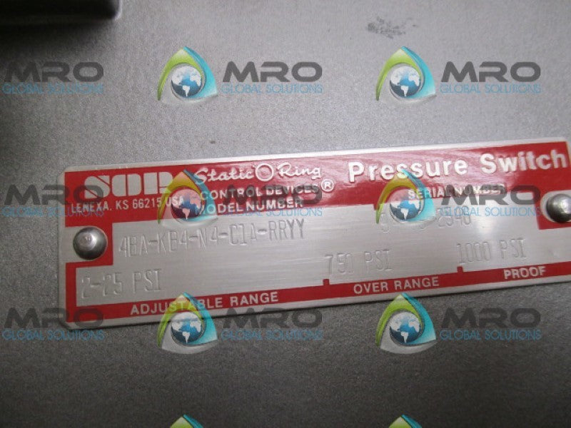 SOR 4BA-KB4-N4-C1A-RRYY PRESSURE SNAP SWITCH 2-25PSI NSNP
