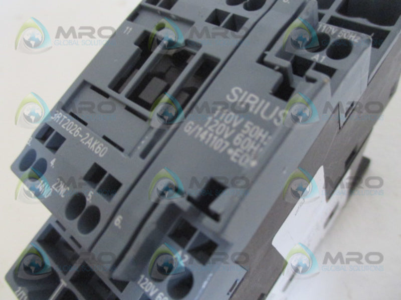 SIEMENS 3RT2026-2AK60 CONTACTOR (AS PICTURED) NSNP